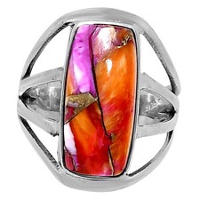 Kingman Orange Dahlia Turquoise 925 Sterling Silver Ring Size 7 R-1219