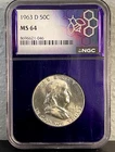 1963-D Franklin Silver Half Dollar ~ NGC MS64 - Purple Core