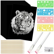 100 Sheet Black Scratch Paper Art Set 8. 5 x 11 Inch Coated Scratchboard Scra...