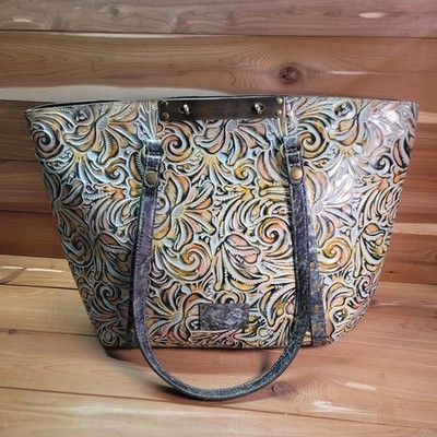 Patricia Nash Benvenuto Tote Turquoise Green Bag Tooled Leather Floral Purse