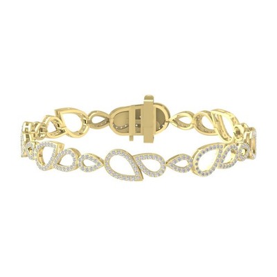 14k Yellow Gold Lab Grown Diamond Fashion Bangle Bracelet 7'' Holiday Gift