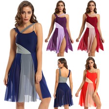 Womens Dress Training Dresses Sports Dancewear Ballroom Mesh Leotard Shoulder