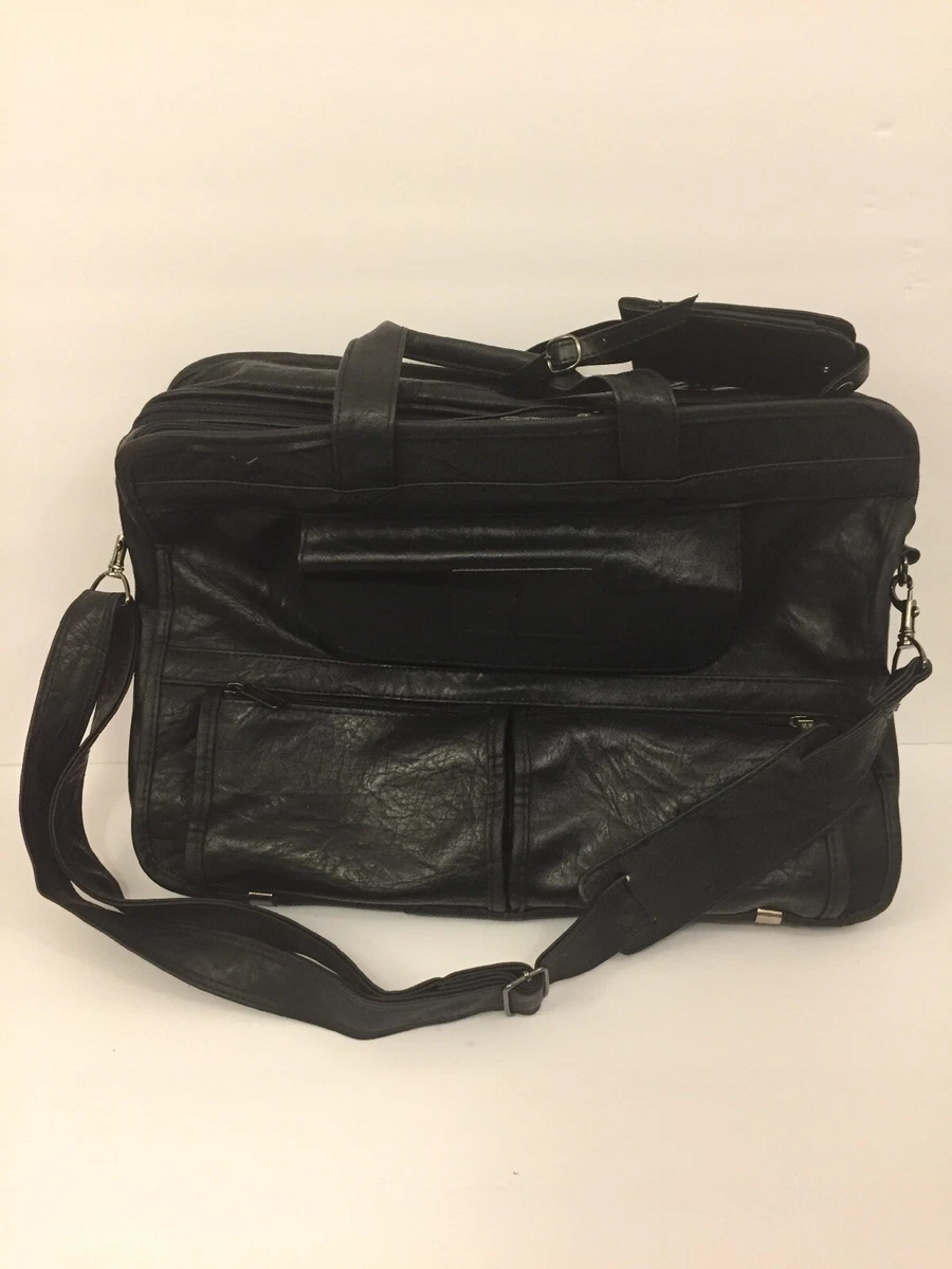 London Fog Luggage Leather Briefcase Laptop Bag Black Shoulder