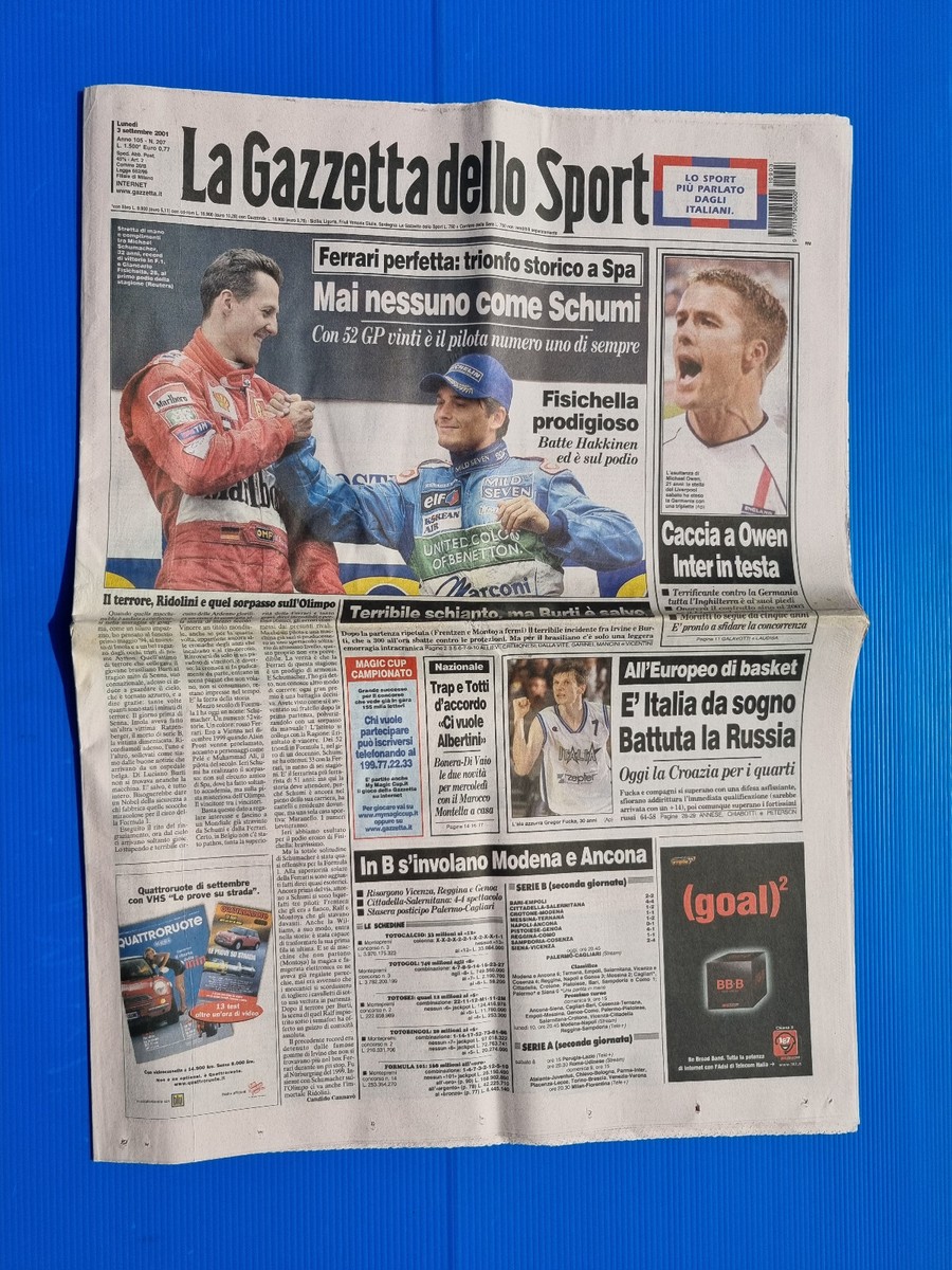 La Gazzetta dello Sport 17 Maggio 1999 Ferrarissima Schumacher Irvine Formula 1