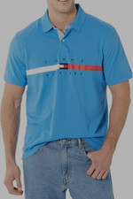 Tommy Hilfiger Men's Blue Blitz Pique Flag Graphic SS Polo Shirt - Size S -NWT