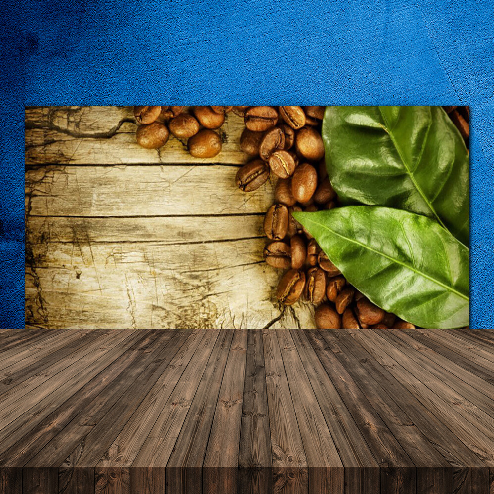 Crédence de cuisine en verre 120x60 cm motif café et feuilles pour protection murale