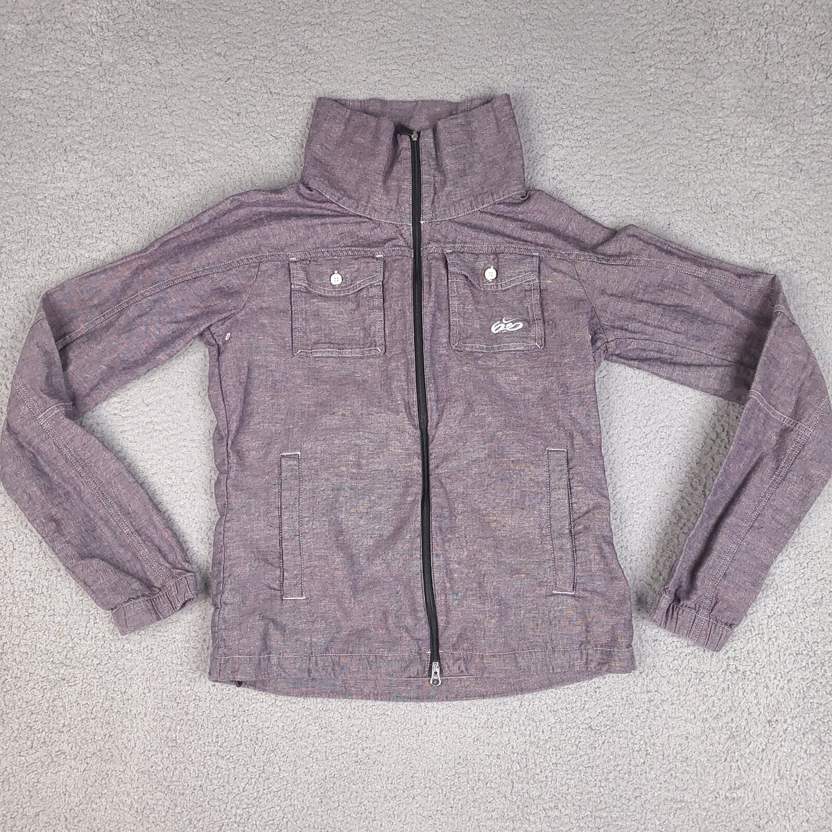 Nike Shirt Womens Small Pink Gray Full Zip Jacket Collared Pockets
