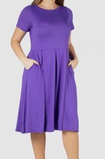 24seven Comfort Apparel Women's Purple Short Sleeve Midi Dress Plus Size 1X