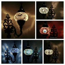 Handmade Turkish Moroccan Glass Mosaic Wall Sconce Lamp Light Medium Globe