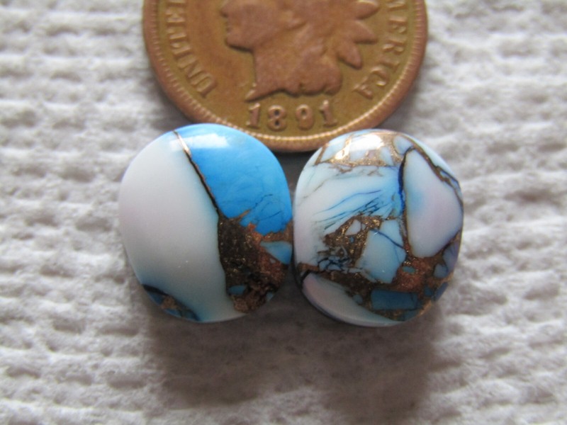 2 Blue Dahlia Cabs 11 carats Matching set Cabochons
