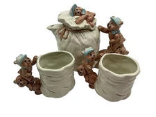 Three Bears Ceramic Teapot and 2 Matching Coffee/Tea Cups or Mugs MCM Collectibl
