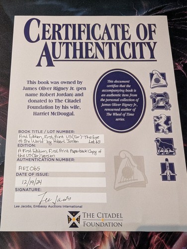 Eye of the World - First Edition, First Print Paperback - Owned by Robert Jordan - Picture 2 of 10