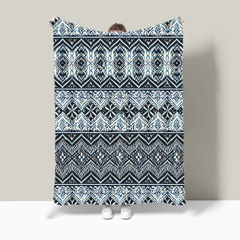 Geometric Zigzags Abstract Leaves Warm Bedspread Sofa Throw Blanket Holiday Gift - Image 3 of 4
