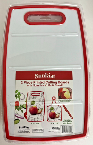 Sunkist 2-Piece Printed Cutting Boards with Non-Stick Paring Knife & Sheath, New - Picture 2 of 3