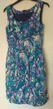Oasis UK Size 8 Sleeveless Purple Pink Cream Party Cocktail Evening Midi Dress