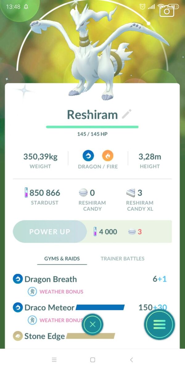 Shiny Reshiram Pokemon GO (exchange) ✨ Pokemon GO ✨