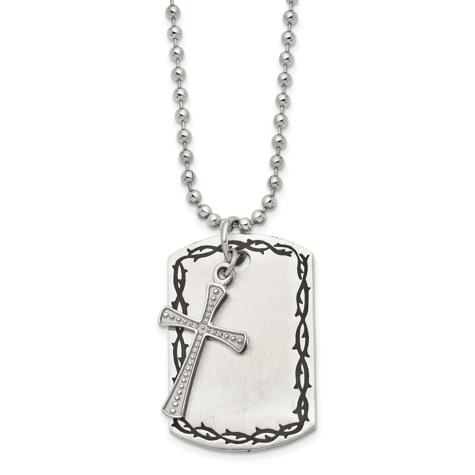 Chisel Stnls Steel 2 Piece Textured Cross Dog Tag Ball Chain Necklace 22