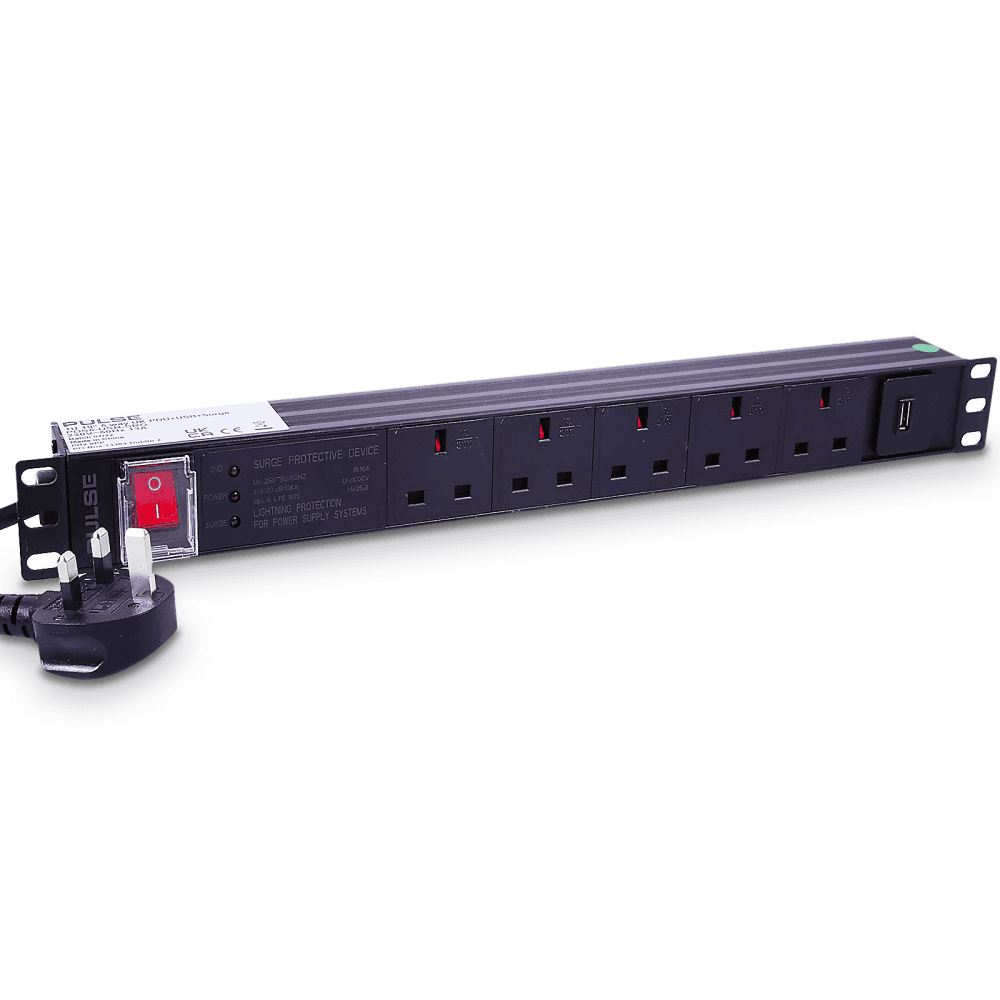 UK Mains Plug 19"" Rack Mount PDU Power Distribution Unit 1u 13A Surge Protected