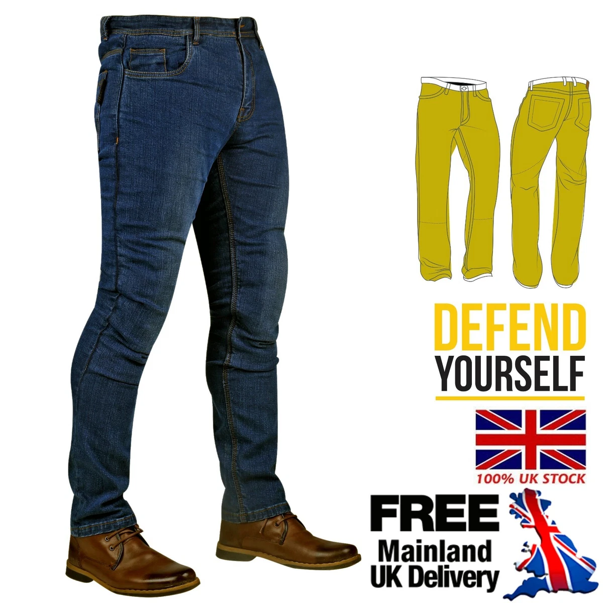 Mens Motorcycle Jeans Fully Lined Trouser Made with Kevlar CE Armour |