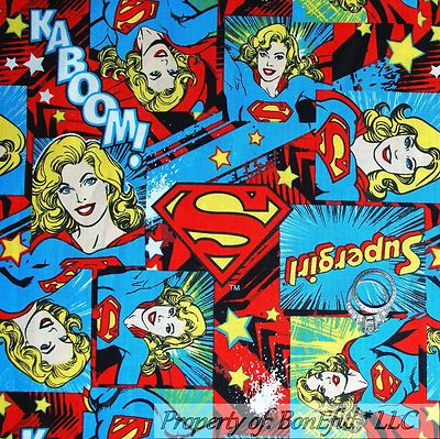 BonEful Fabric FQ Cotton Quilt Super*Girl Super Hero Comic Book Marvel Patchwork