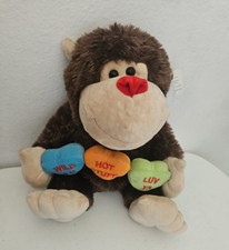Dan Dee Gorilla Monkey Ape Valentine's Day Plush Brown 3 Hearts 17" Red Nose