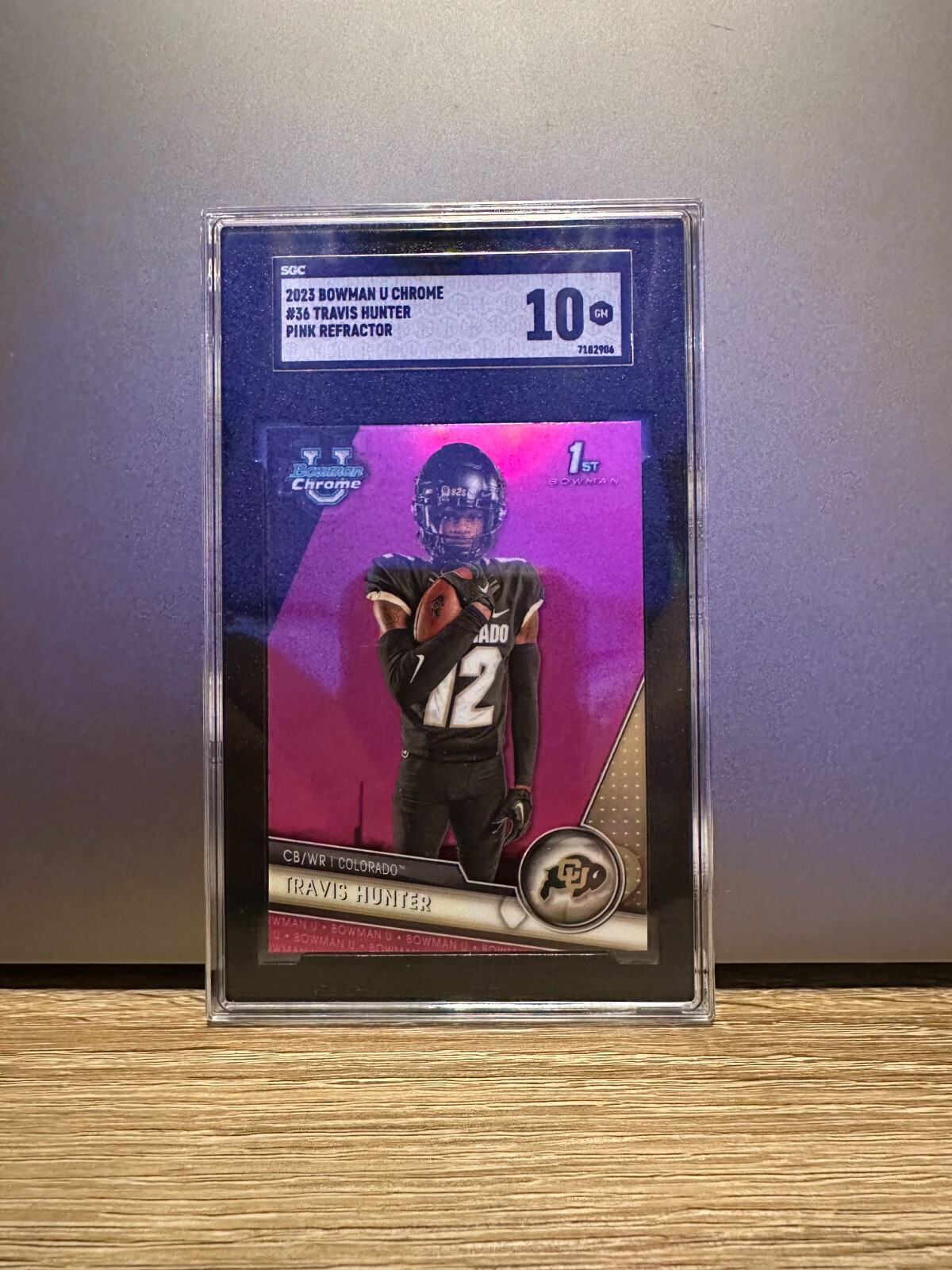 2023 Bowman University Chrome - Pink Refractor #36 Travis Hunter (RC) SGC 10