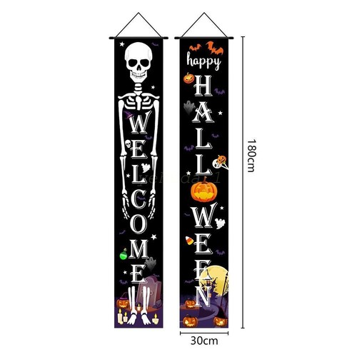 New 1 Pair Hanging Halloween Skeleton Couplet Porch Hanging Flag Sign *AU STOCK* - Picture 20 of 23