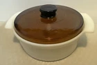 Vintage Fire King Milk Glass ~2 qt. Lidded Casserole Dish, w/ Amber Lid