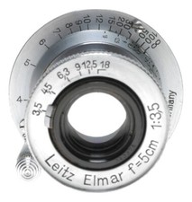 Chrome Leitz Elmar f 5cm 1:3.5 SM leica camera lens with caps
