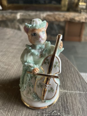 Irish Dresden Cat Orchestra Green Lace Dress With Cello | eBay