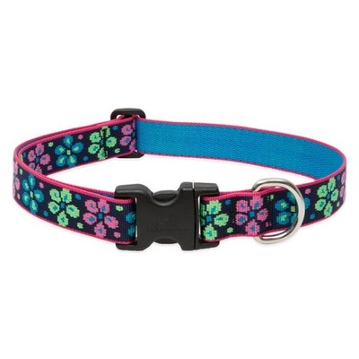 LupinePet 1/2'' Wide Medium Dog Collar, Flower Power Design, 10''-16'' Long