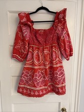 Farm Rio Women’s Summer Sunrise Mini-Dress Puff Sleeve Medium Red Floral 