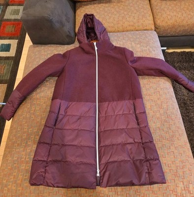 New Metaphor Women's Mixed Media Puffer Jacket Coat Burgundy Size L
