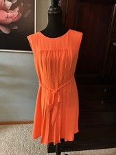 Loft coral Pleated Waist Tie Sleeveless trapeze Dress sz 8 A131