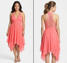 NWT Guess Awesome Pink Twisted Tank Dress Lace Back Handkerchief Hem Size 4