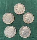 5 Roosevelt Dimes:  ‘52d,’55s,’59d,’62d,’64d; 90% Silver; Free Shipping.