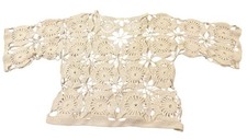 Handmade Granny Square Cardigan Boho Vintage Cream Crochet Sweater Grandma XL