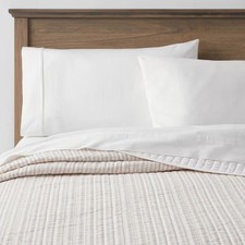 King Reversible Cotton Stripe Quilt Khaki - Threshold