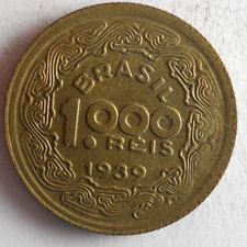 1939 BRAZIL 1000 REIS - RARE TYPE - Uncommon Coin - Lot #J23