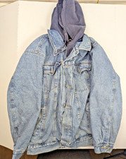 Route 66 Womens Denim Jacket Blue Double layer Hoodie Inner size L 100% Cotton
