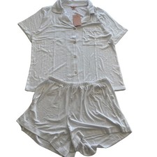 Eberjey Gisele TENCEL Modal Rib Relaxed Short PJ Set White Size M
