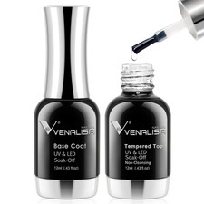 VENALISA 2 Pcs No Wipe Tempered Gel Top Coat and Base Coat Set Gel Nail Polish, 
