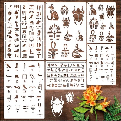 Egyptian Hieroglyphs Stencils, Ancient Glyphs Alphabet Painting... 