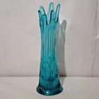 Fenton Art Glass Caprice Swung Vase 11" - Teal, Ribbed