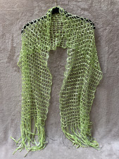 Light Green Netted Sheer Scarf 60 grams 13" x 72" Metallic Accents Fringe