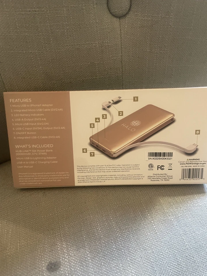 全新 HALO HUB-LINK 10K 电力银行集成电缆 快速充电 玫瑰金 — 第 3/4 张图片