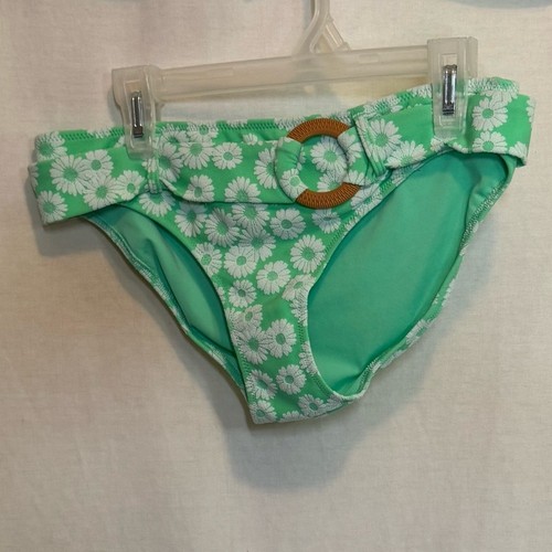 AA-496 Aerie NWT Belted Green & White Floral Summer Swim Bikini Bottoms Size S