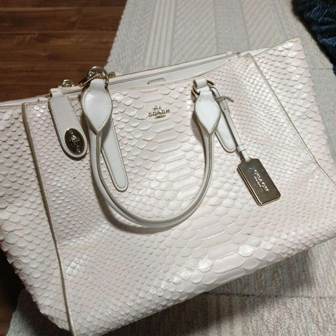 COACH 2 way Handbag Python Embossed White Leather… - image 10