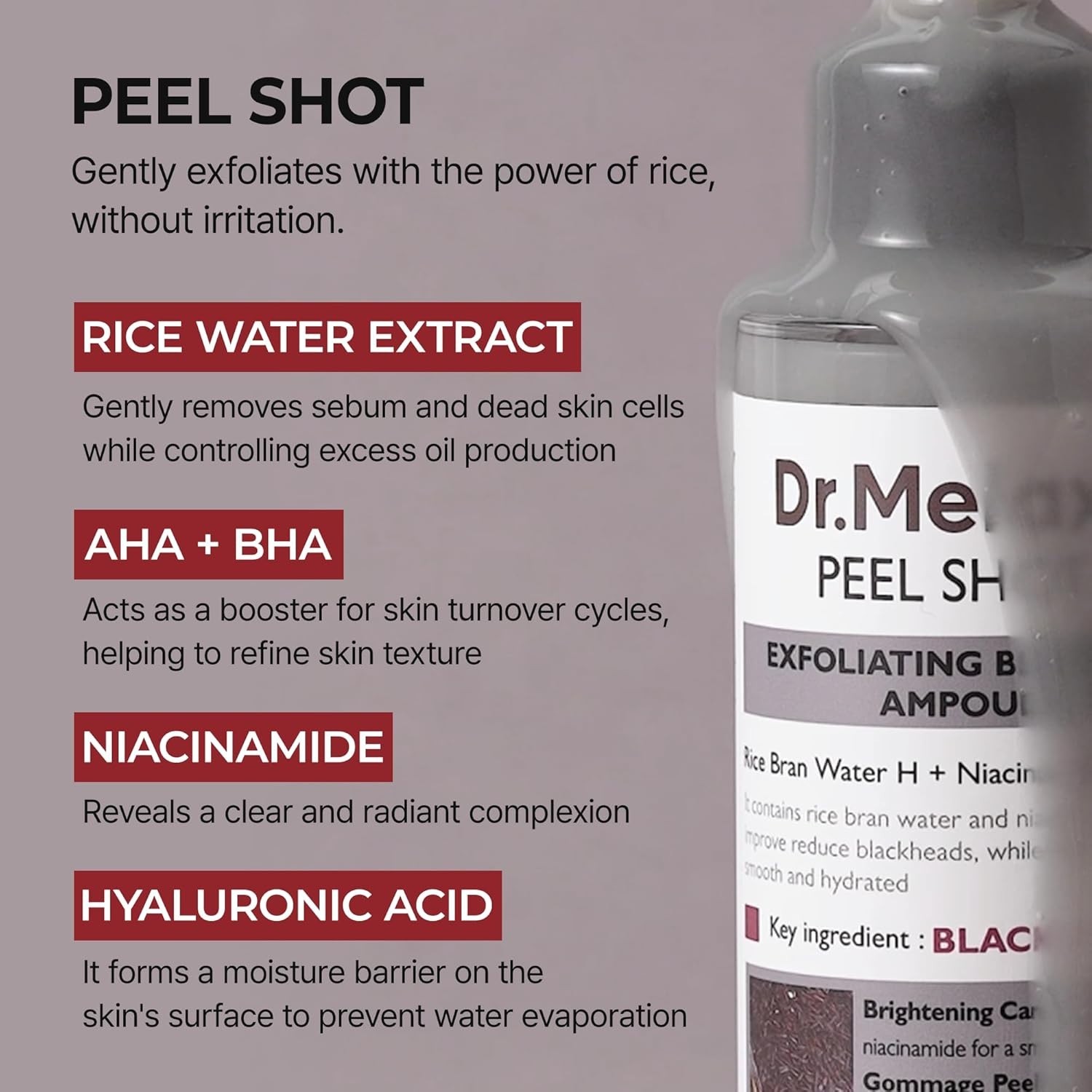 DUO-Dr.Melaxin PEEL SHOT GLOW EXFOLIANT RICE AMPOULE 80ml (WHITE / BLACK RICE)