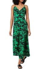 The Drop Womens Isa V-Neck Spaghetti Strap Maxi Dress Green Foliage Print Size M